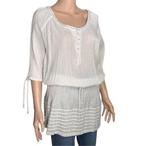 Monsoon Metallic Thread Tunic Ivory Gold Boho Peasant Top – Size M